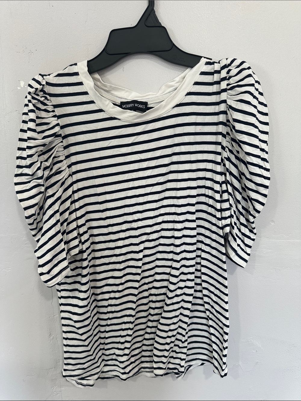 Modern Works Black & White Striped Puff Sleeve Top